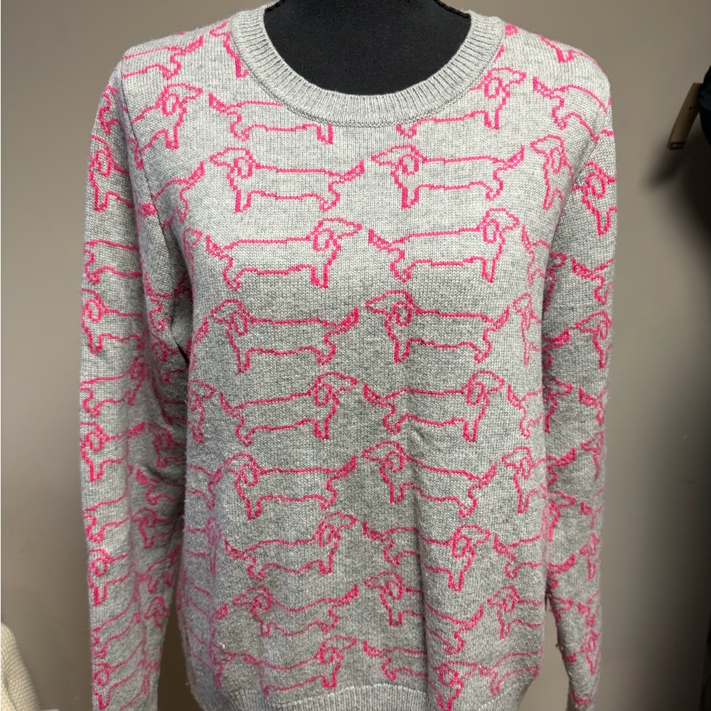 Boden Gray and Pink Dachshund Sweater